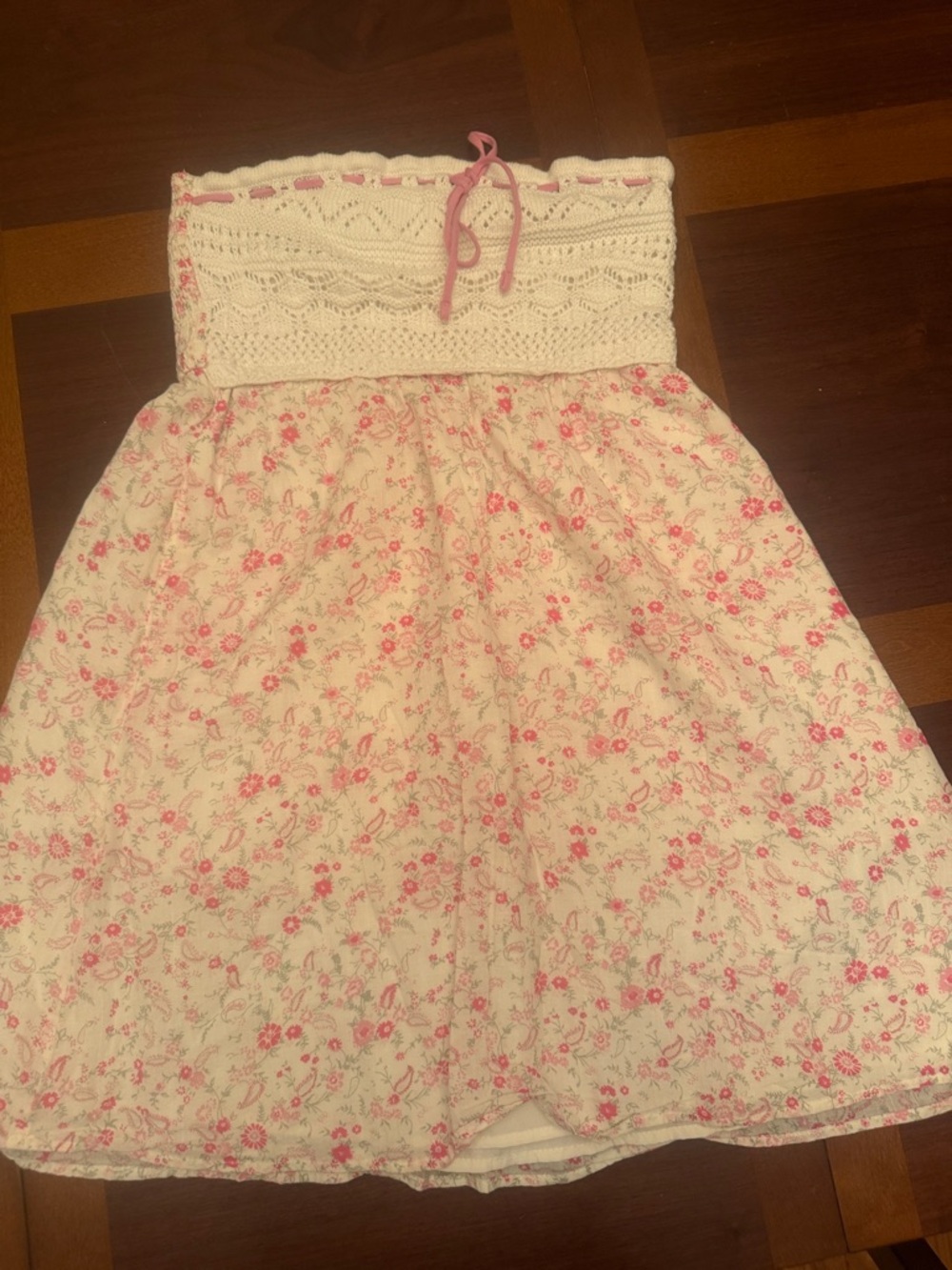 Cream and Pink Floral Strapless Sundress